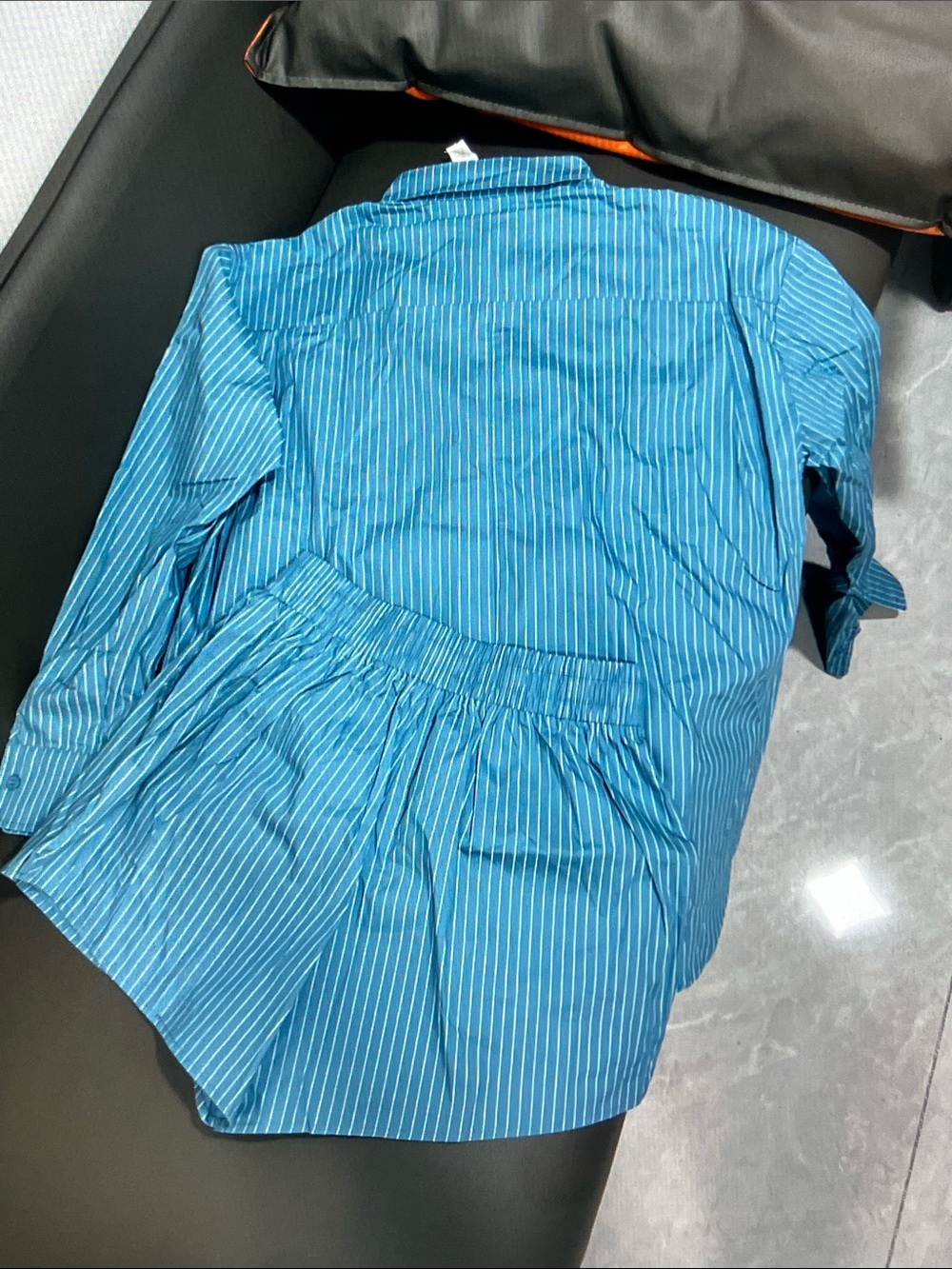ALO Yoga Teal Blue Pinstripe Button-Down Shirt - Picture 5 of 9